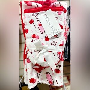 Rachel Zoe Cherry Martini Oven mitts and kitchen towel 5 pc set